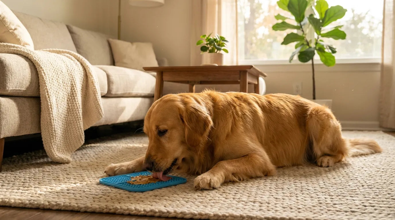 dog licking lick mat for separation anxiety