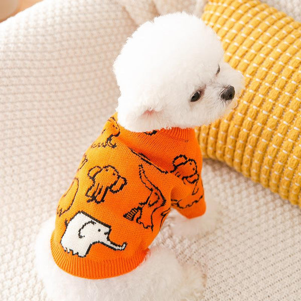 Orange Elephant Knit Dog Sweater