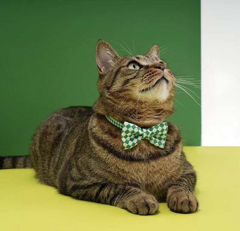 Adjustable Classic Plaid Cat Bow Tie petin