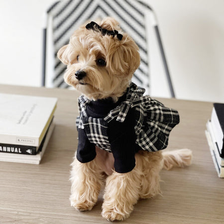 Black and White Dog Plaid Skirt petin