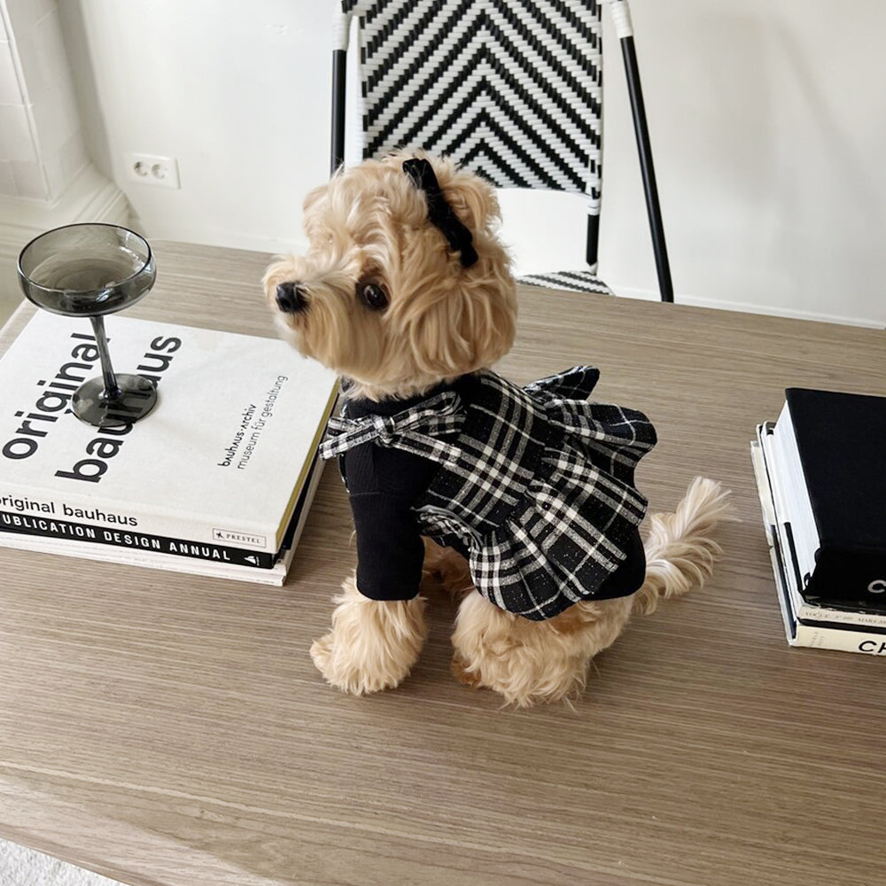 Black and White Dog Plaid Skirt petin