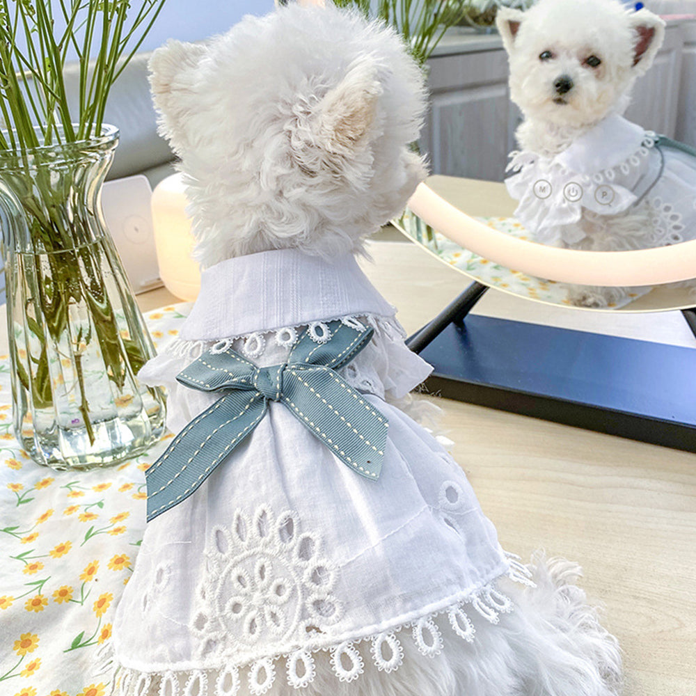 Blue Bowknot Cotton and Linen Dog Dress petin