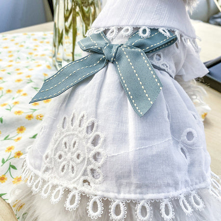 Blue Bowknot Cotton and Linen Dog Dress petin