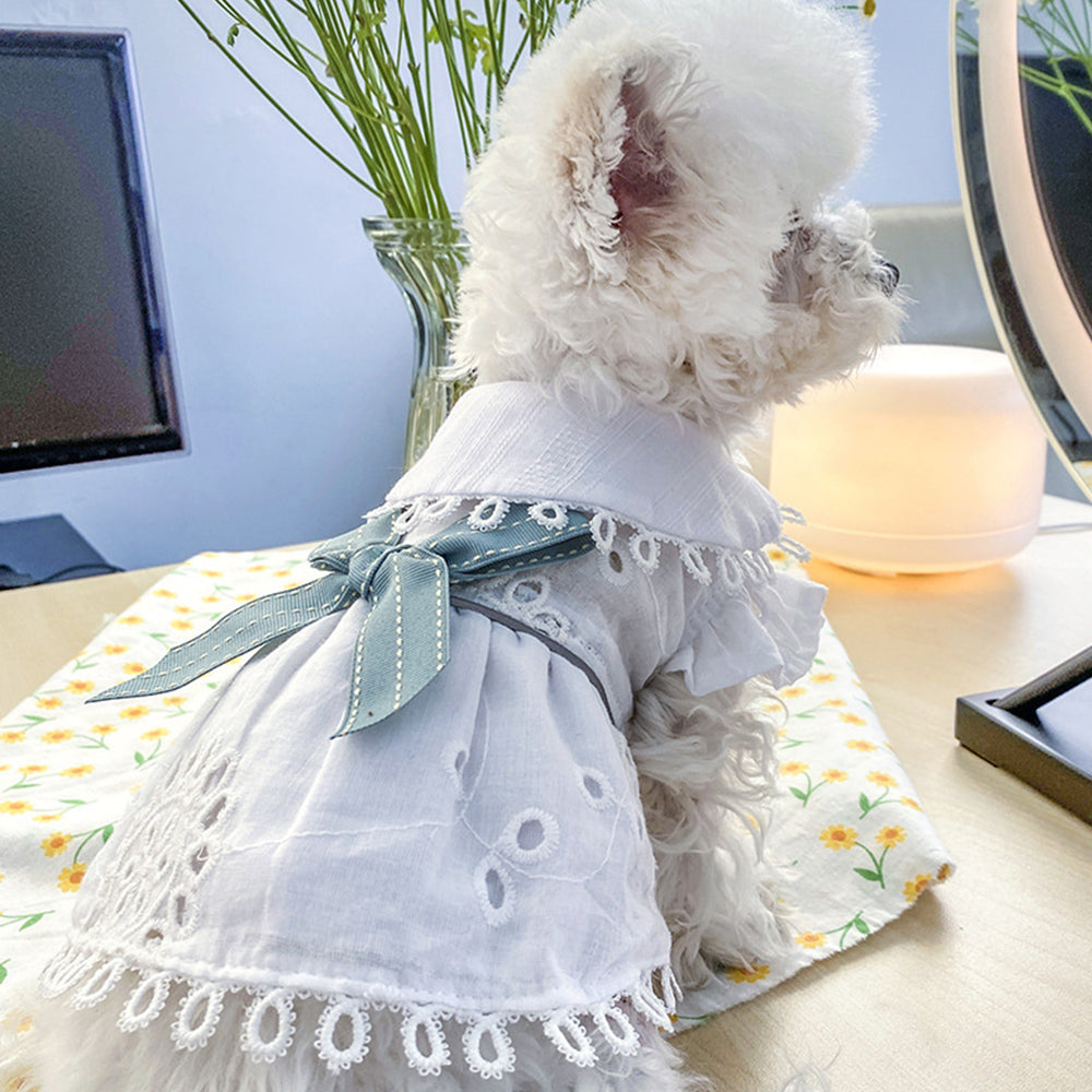 Blue Bowknot Cotton and Linen Dog Dress petin