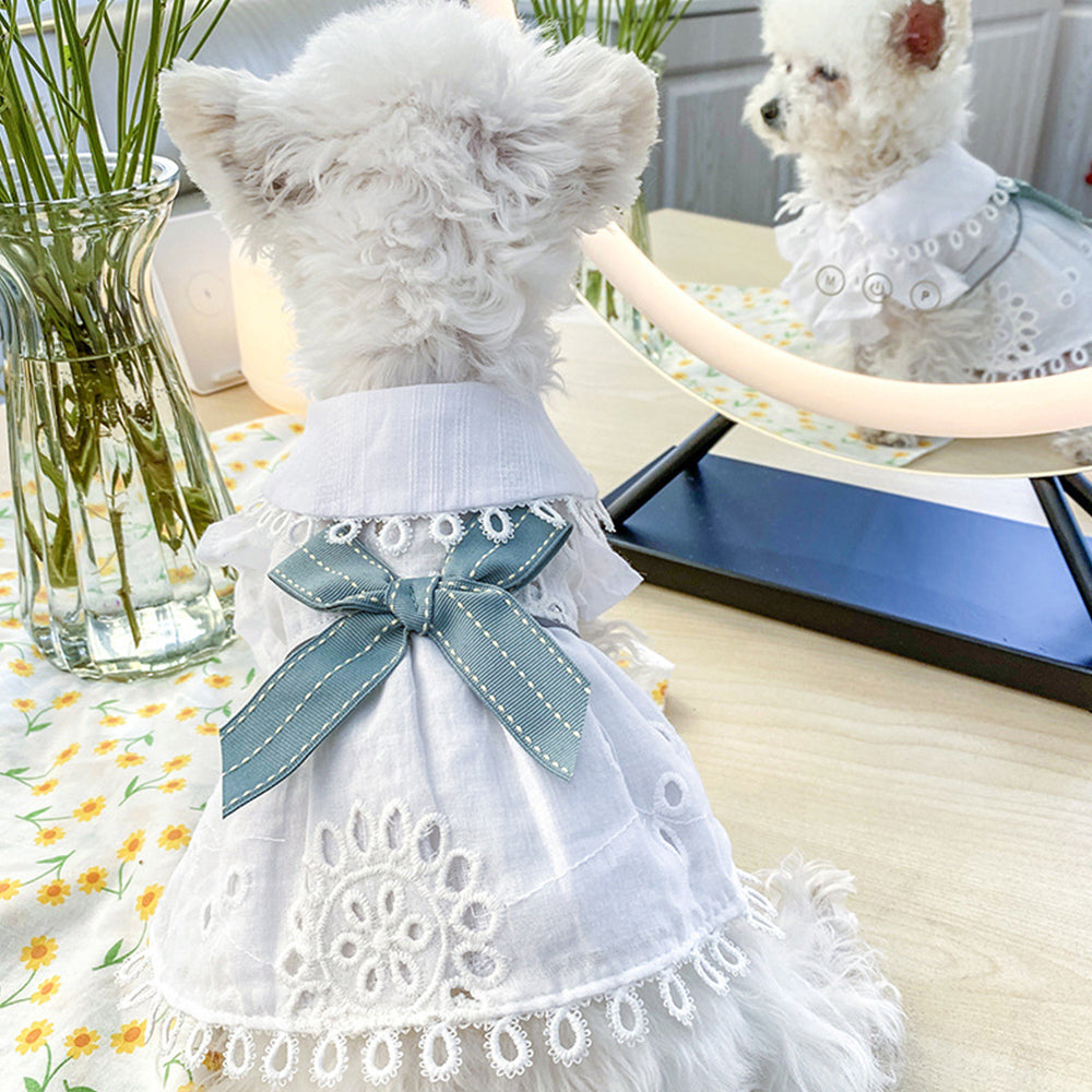 Blue Bowknot Cotton and Linen Dog Dress petin