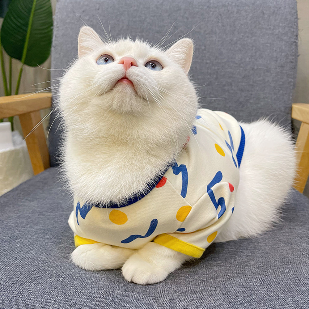 Blue and Yellow Doodle Cat T-shirt petin