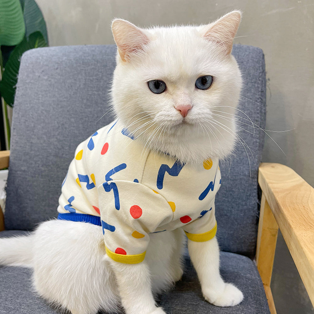 Blue and Yellow Doodle Cat T-shirt petin