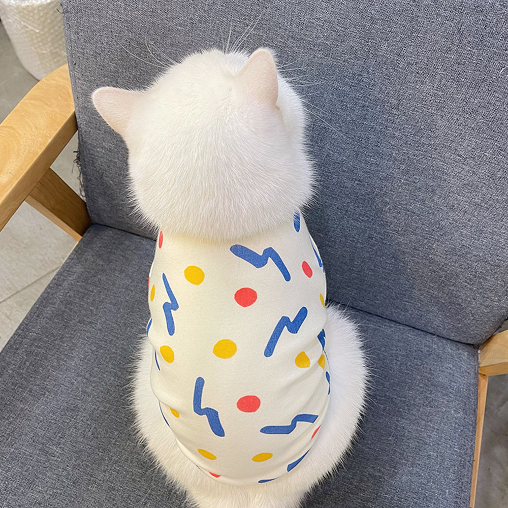 Blue and Yellow Doodle Cat T-shirt petin