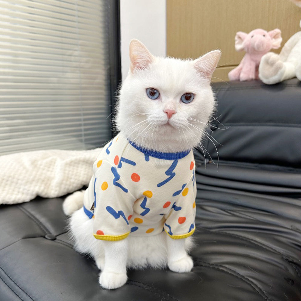 Blue and Yellow Doodle Cat T-shirt petin