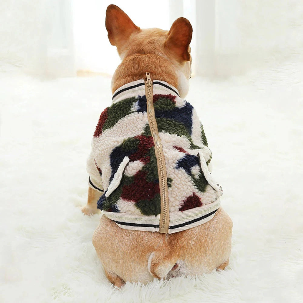 Camouflage Berber Fleece Zip Dog Coat  lovepetin 6