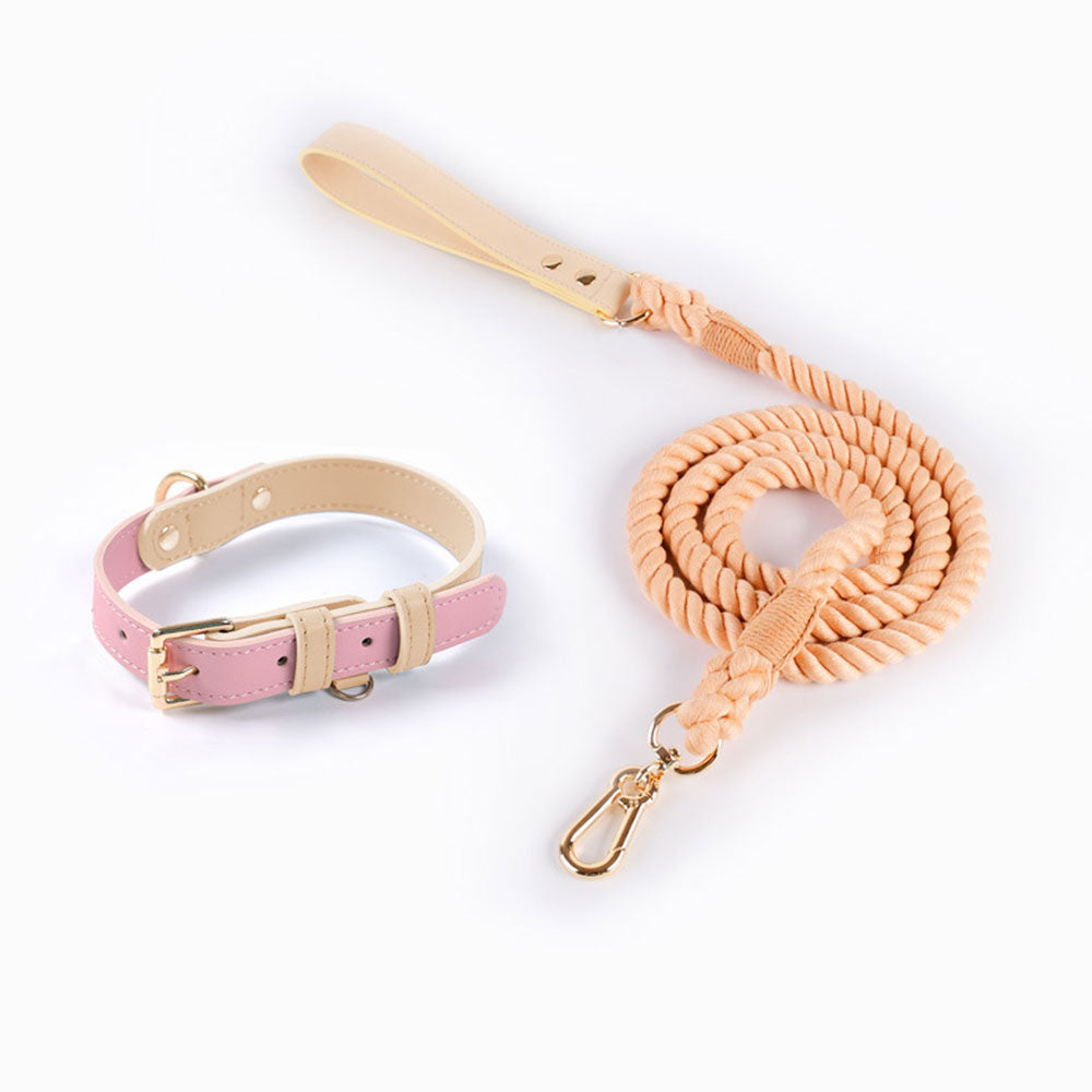 Candy Color Two-layer Cowhide Dog Collar&Leash Set petin