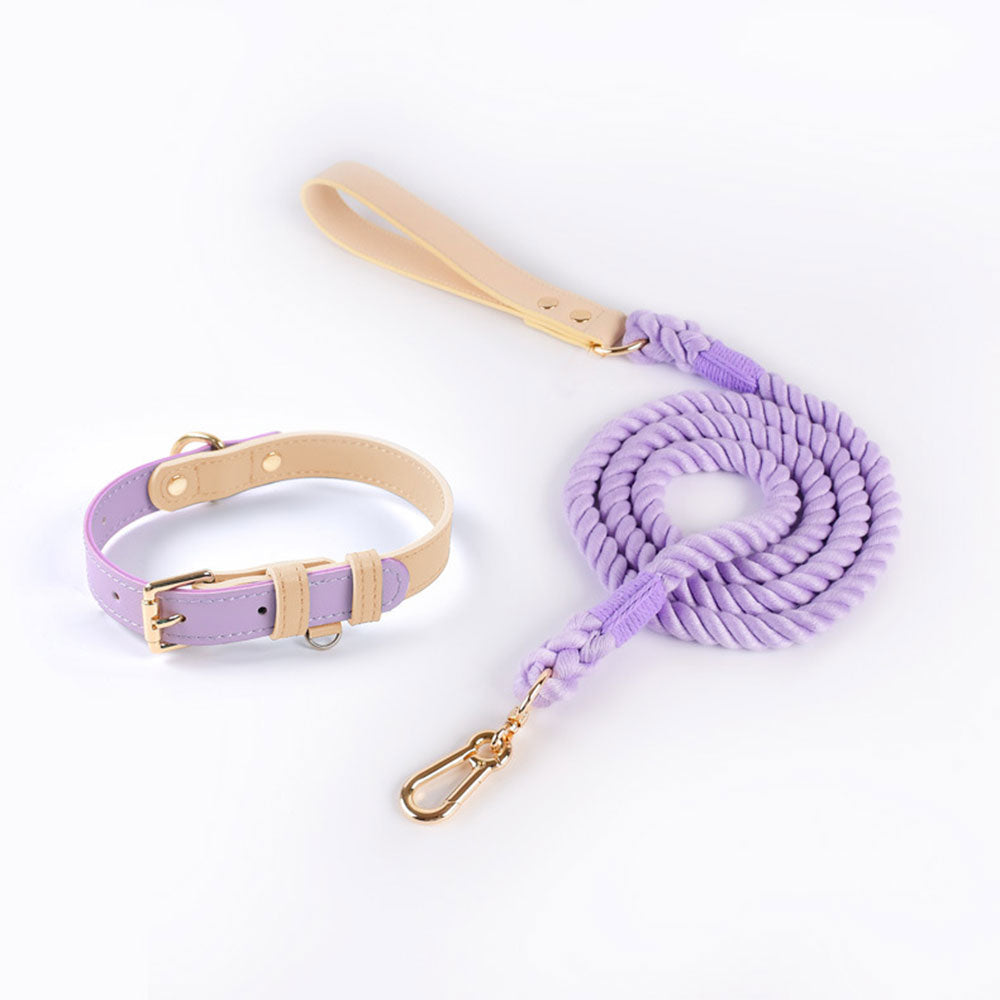 Candy Color Two-layer Cowhide Dog Collar&Leash Set petin