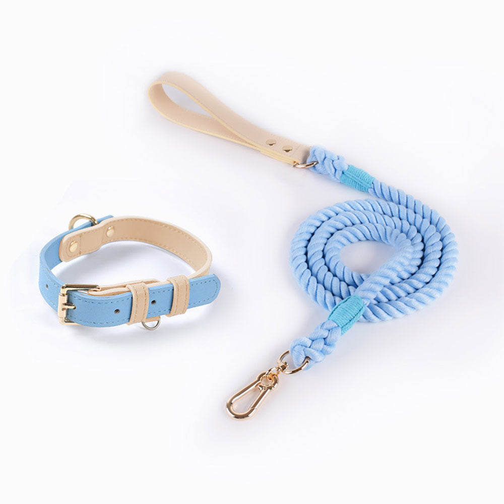 Candy Color Two-layer Cowhide Dog Collar&Leash Set petin