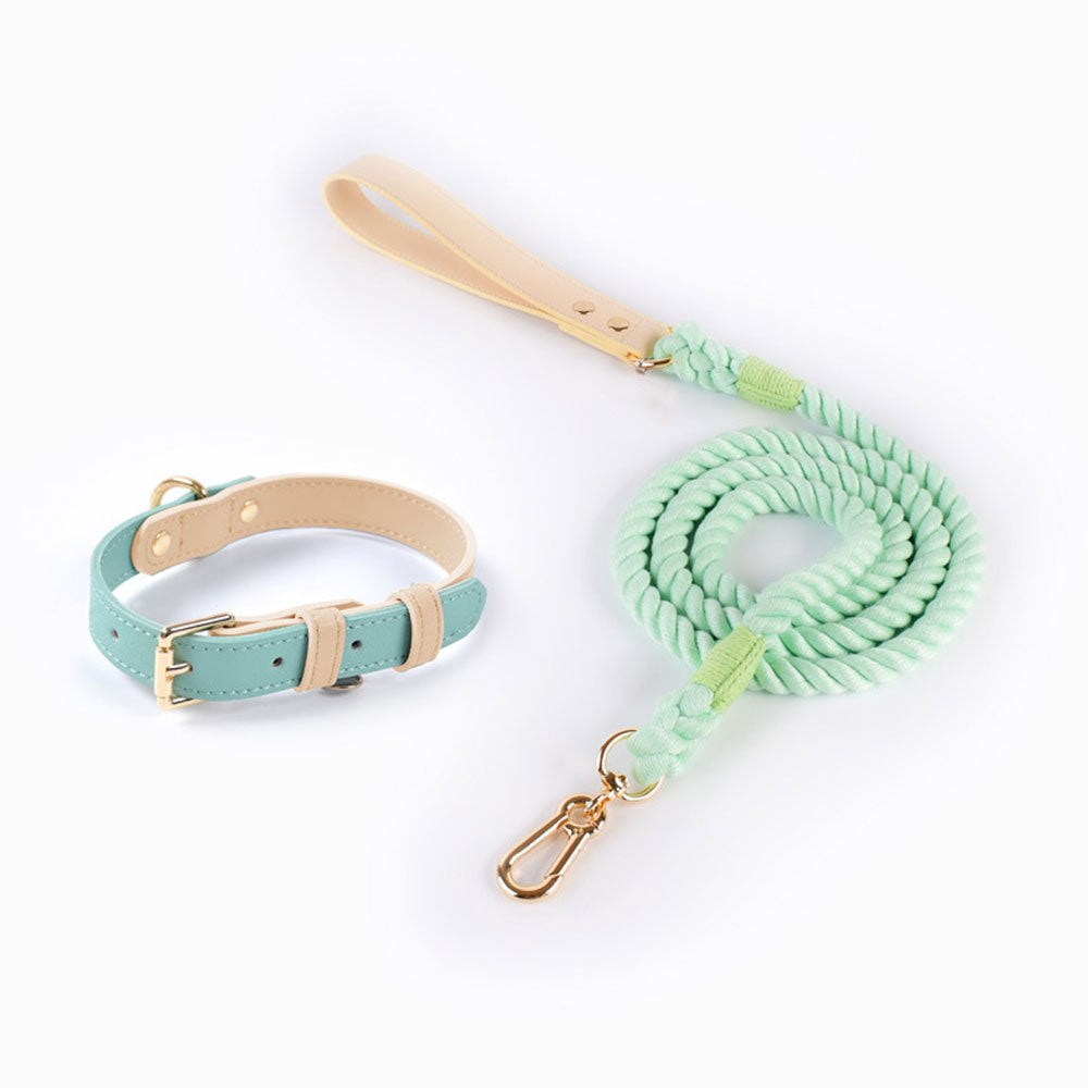Candy Color Two-layer Cowhide Dog Collar&Leash Set petin