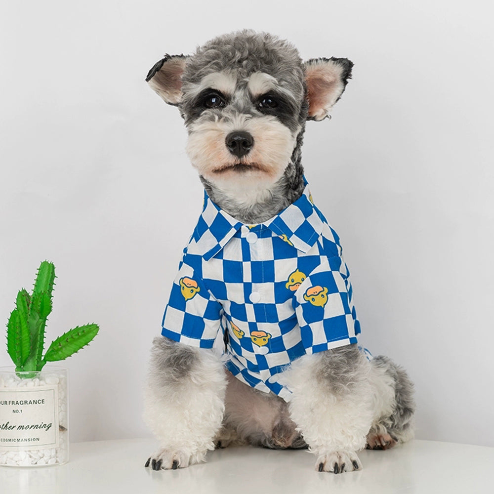 Cartoon Checkerboard Fashion Dog Shirt petin