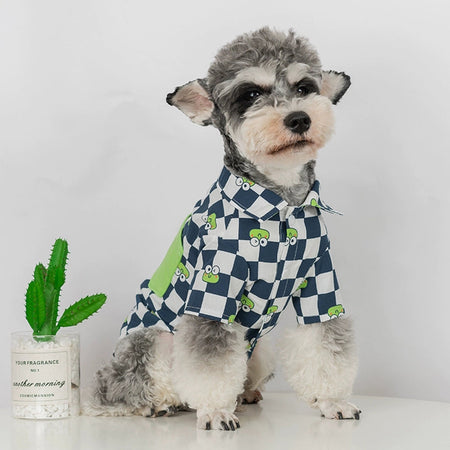 Cartoon Checkerboard Fashion Dog Shirt petin