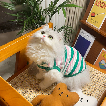 Classic Three-Color Stripe Cat T-shirt petin