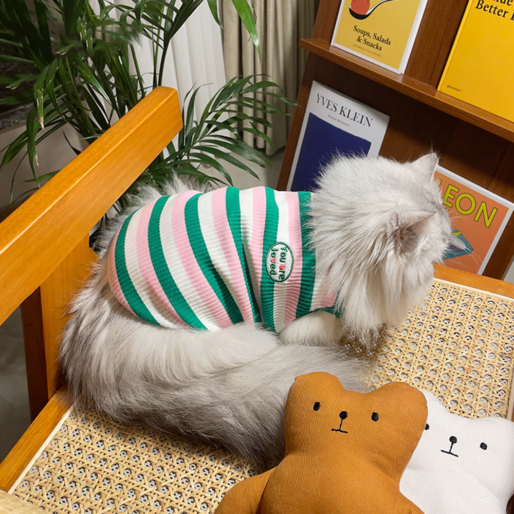 Classic Three-Color Stripe Cat T-shirt petin
