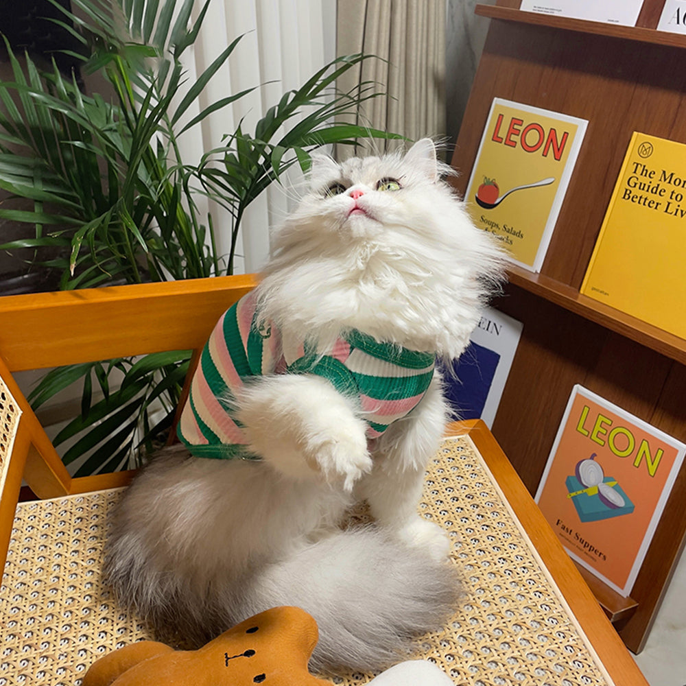 Classic Three-Color Stripe Cat T-shirt petin