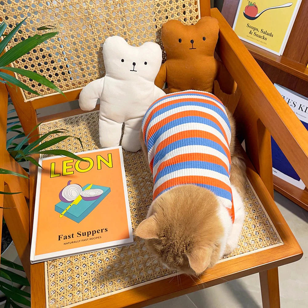 Classic Three-Color Stripe Cat T-shirt 2