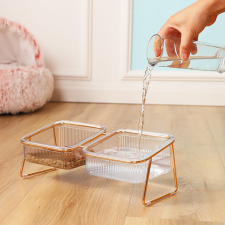 Clear Glass Elevated Pet Food Bowl petin