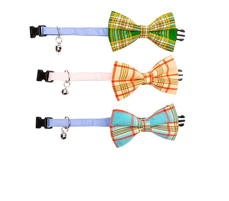 Colorful Plaid Bowknot Cotton Dog Bandana petin