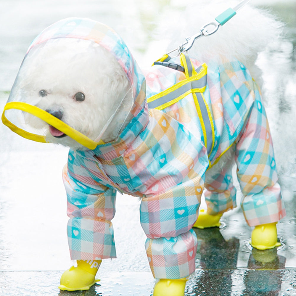 Colorful Plaid Breathable Dog Raincoat petin