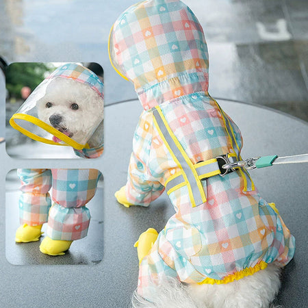 Colorful Plaid Breathable Dog Raincoat petin