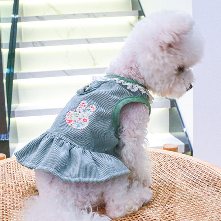 Corduroy Lace Edge Cute Dog Dress petin