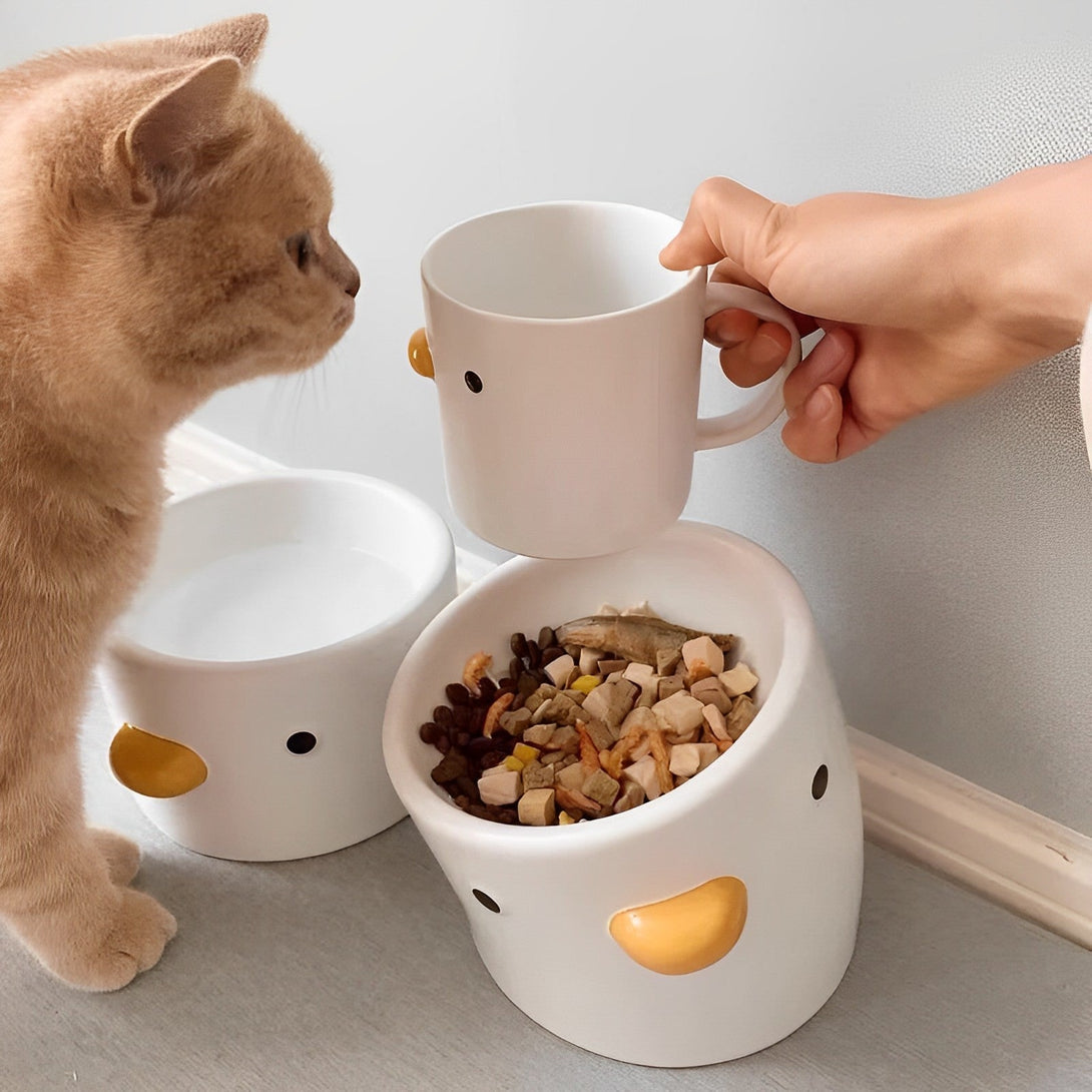 Creative Neck-Care White Little Chick Pet Food Bowl petin