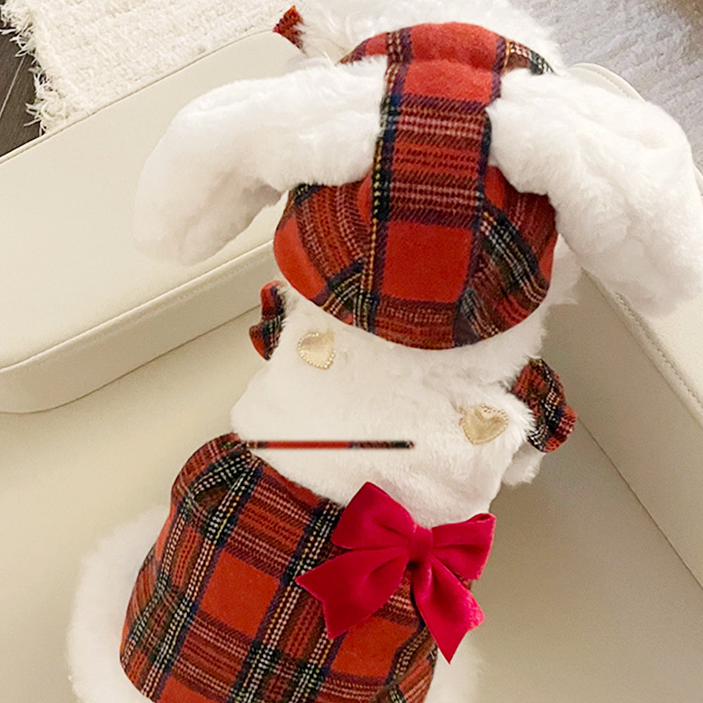 Cute Rabbit Red Plaid Dog Dress Set petin