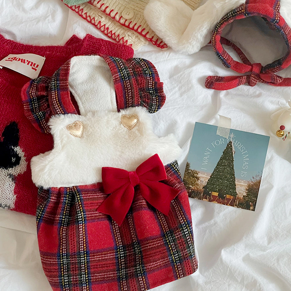 Cute Rabbit Red Plaid Dog Dress Set petin