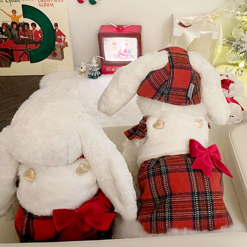 Cute Rabbit Red Plaid Dog Dress Set petin