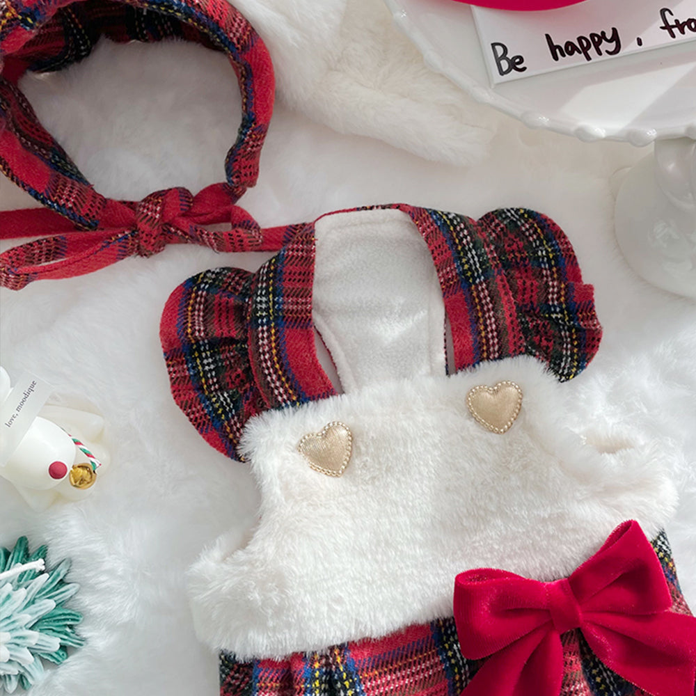 Cute Rabbit Red Plaid Dog Dress Set petin