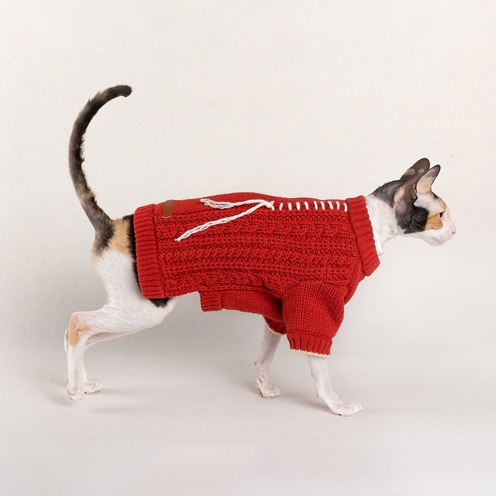 Fashion Red Knitted Sweater petin