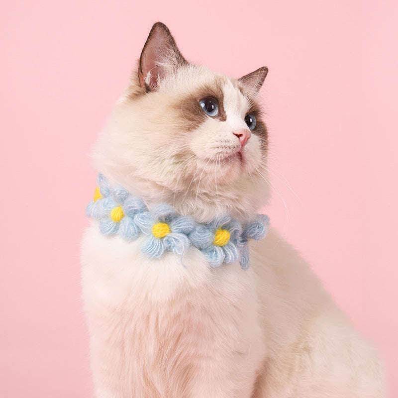 Fluffy Flower Handmade Adjustable Cat Knitted Collar petin