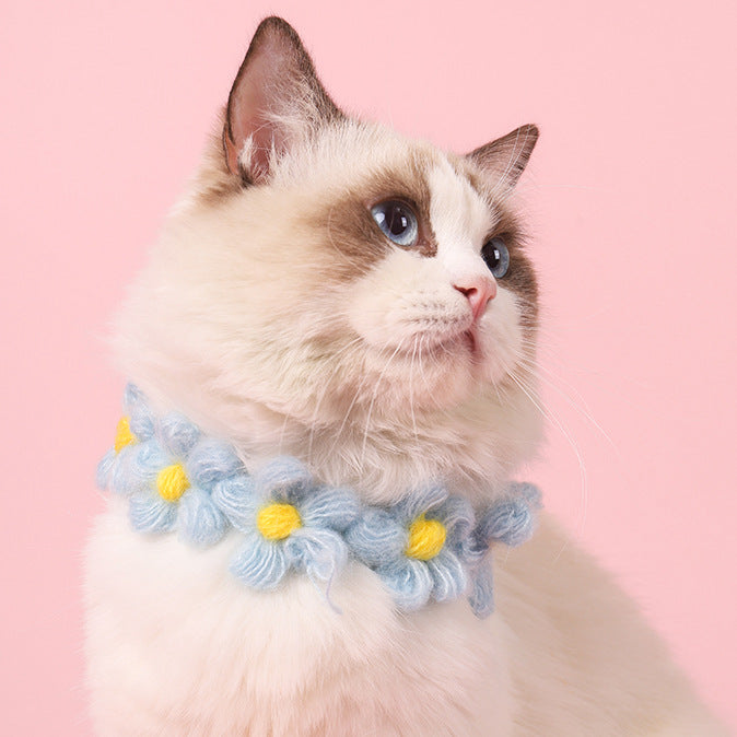 Fluffy Flower Handmade Adjustable Cat Knitted Collar petin