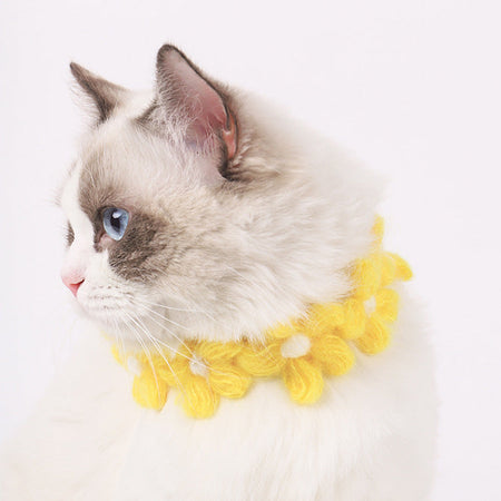 Fluffy Flower Handmade Adjustable Cat Knitted Collar petin