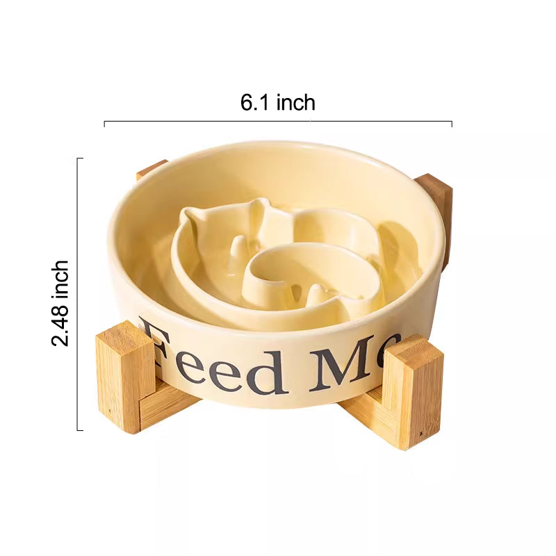 Four Color Log Ceramic Slow Feeder Bowl
