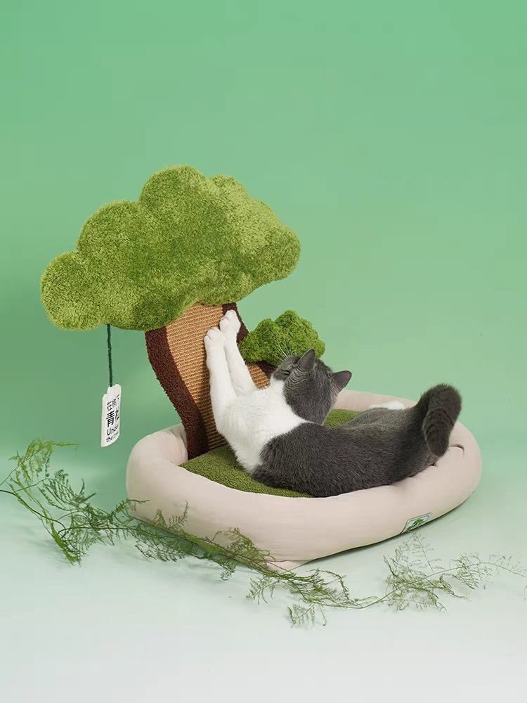 Green Pine Cat Bed with Scratching Board petin