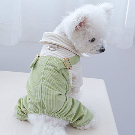 Green-White Corduroy Dog Overalls petin