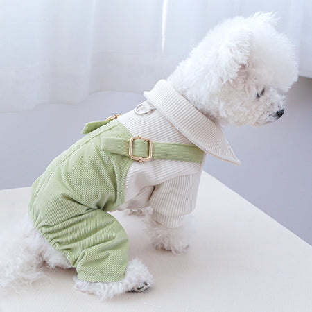 Green-White Corduroy Dog Overalls petin