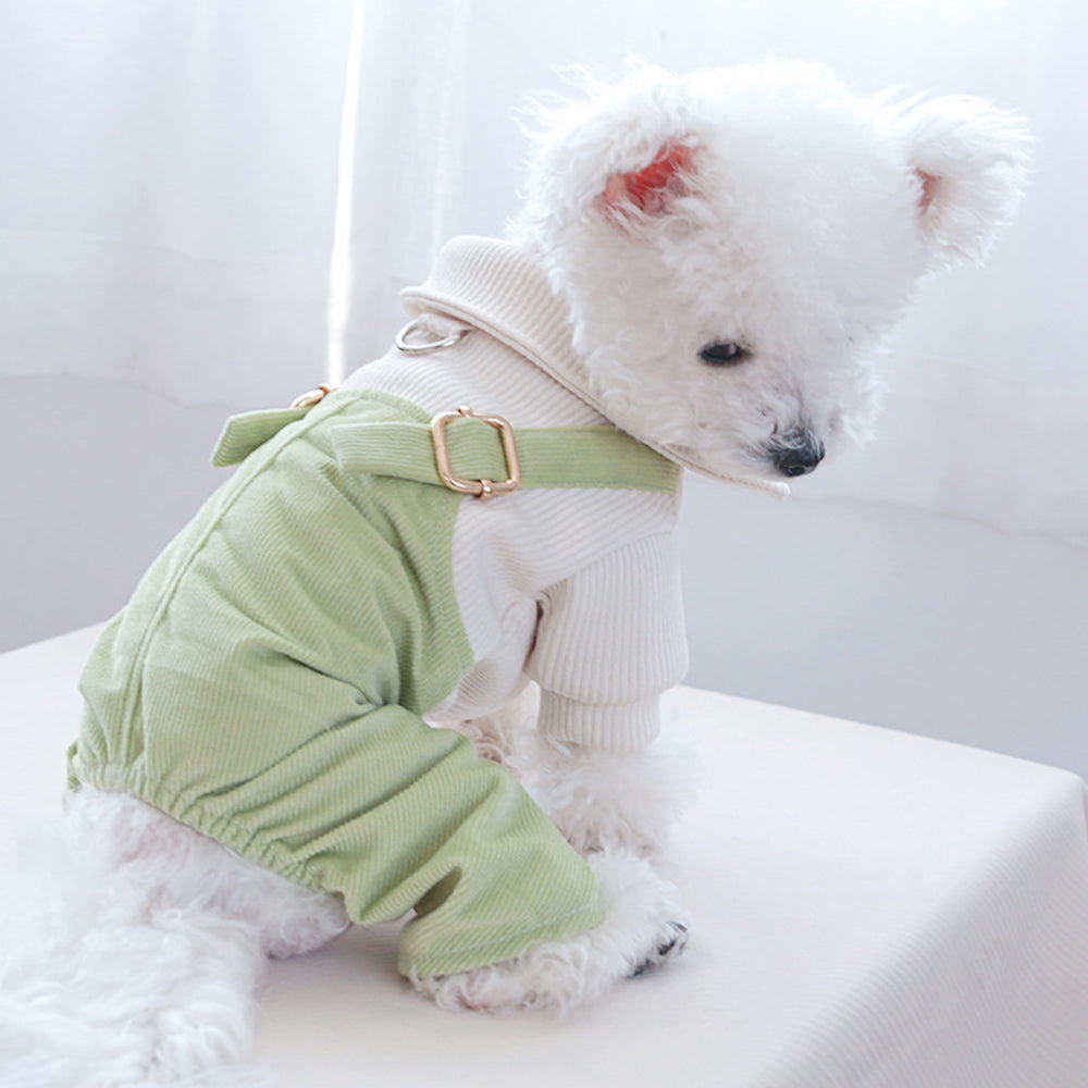 Green-White Corduroy Dog Overalls petin