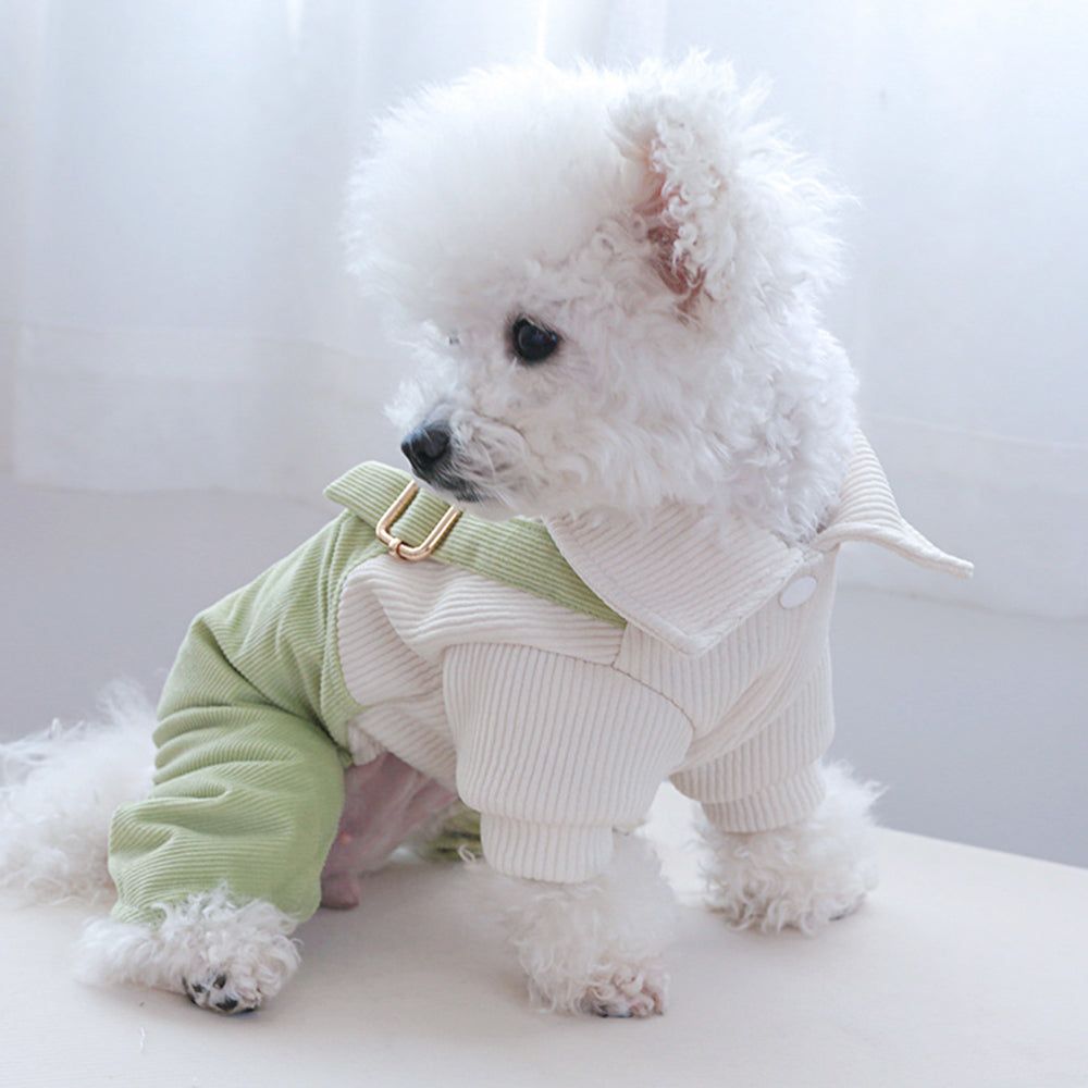 Green-White Corduroy Dog Overalls petin
