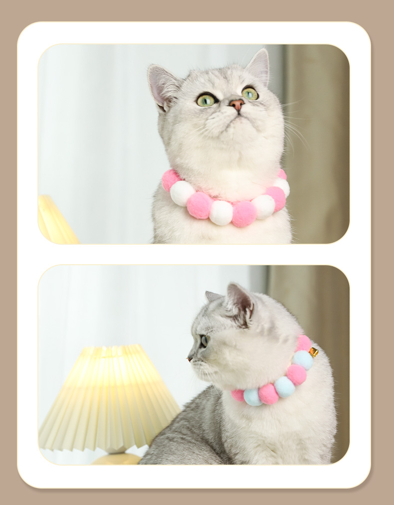 Handmade Fluffy Ball Adjustable Cat Knitted Collar petin