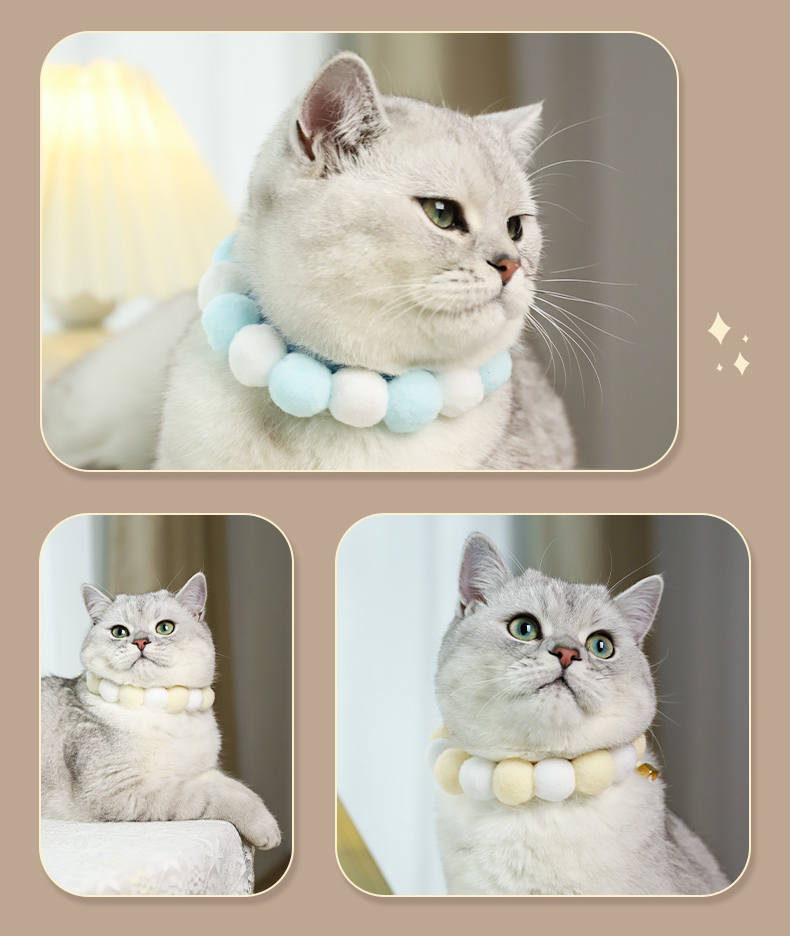 Handmade Fluffy Ball Adjustable Cat Knitted Collar petin