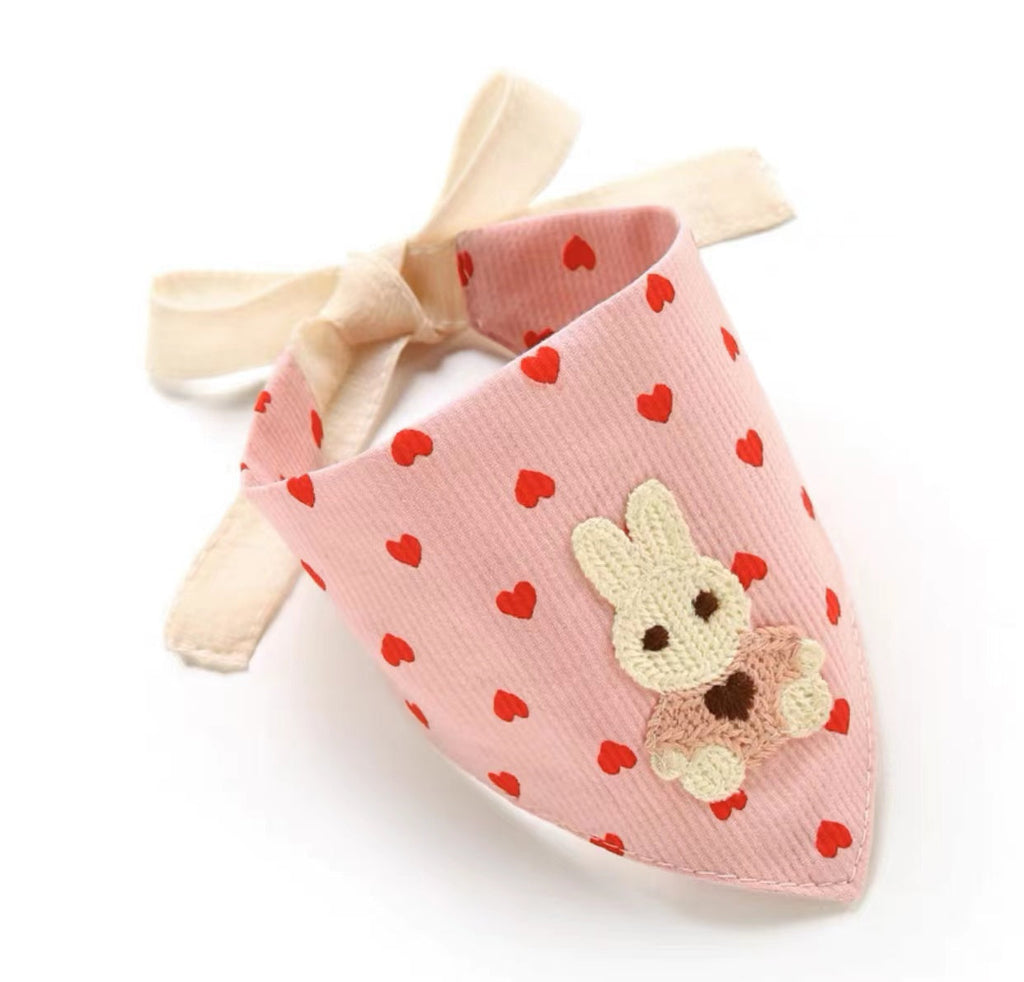 Lovely Bunny With Heart Pattern Cat Bandana lovepetin.com