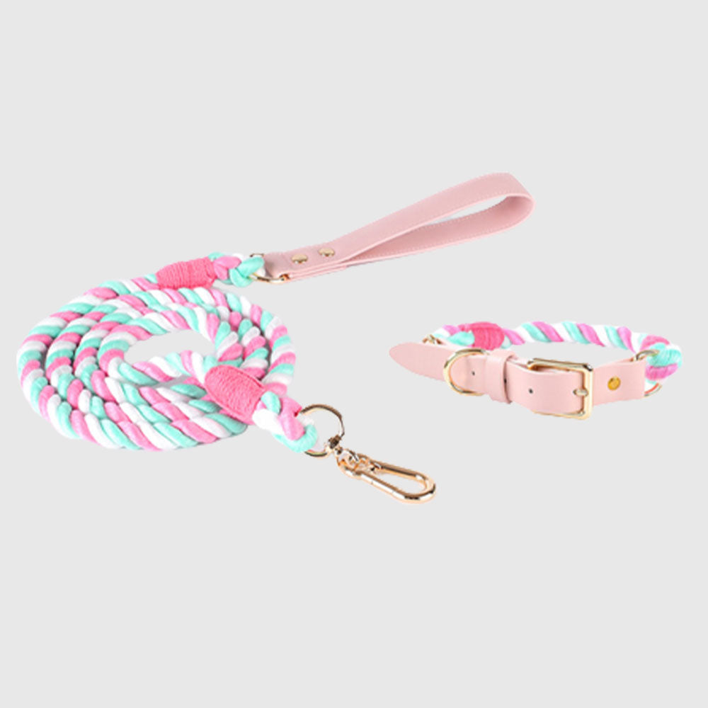 Macaron Series Cotton Rope Dog Collar&Leash Set lovepetin.com