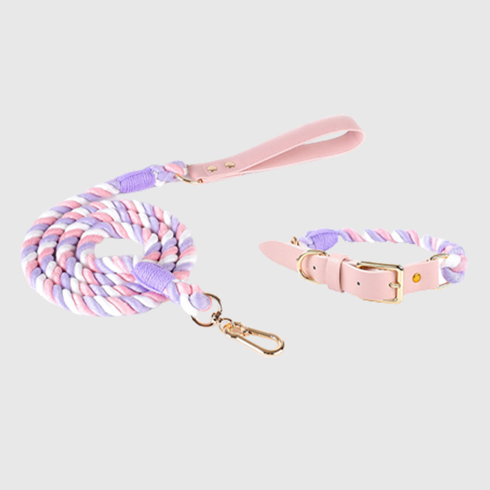 Macaron Series Cotton Rope Dog Collar&Leash Set lovepetin.com