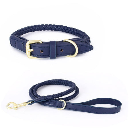 PU Leather Hand-woven Dog Collar&Leash Set lovepetin.com